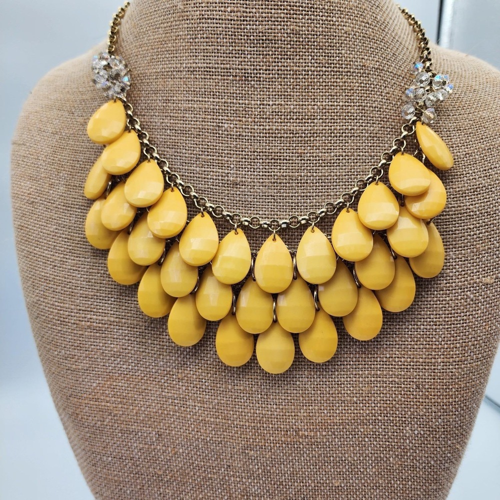 Statement Bib‎ Necklace Yellow Faceted Teardrop Dangles Rhinestone Necklace